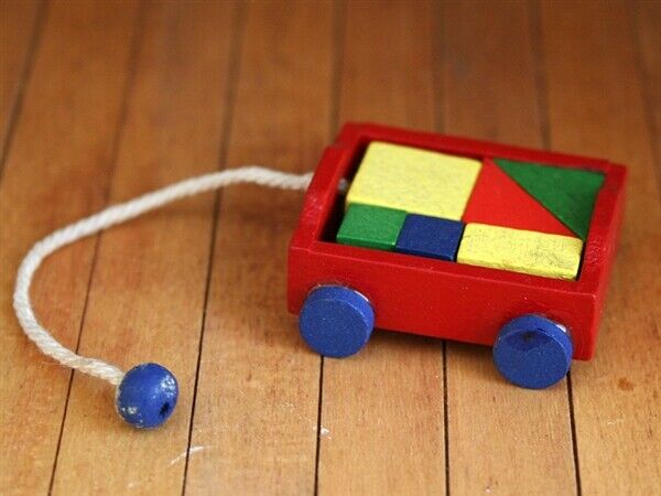 Pull Along Toy Cart, Dolls House Miniature Nursery Accessory, 1.12 Scale