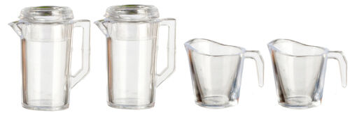 Two Pitchers & Two Clear jugs, Doll House Miniature, 1,12 Scale, Kitchen Table