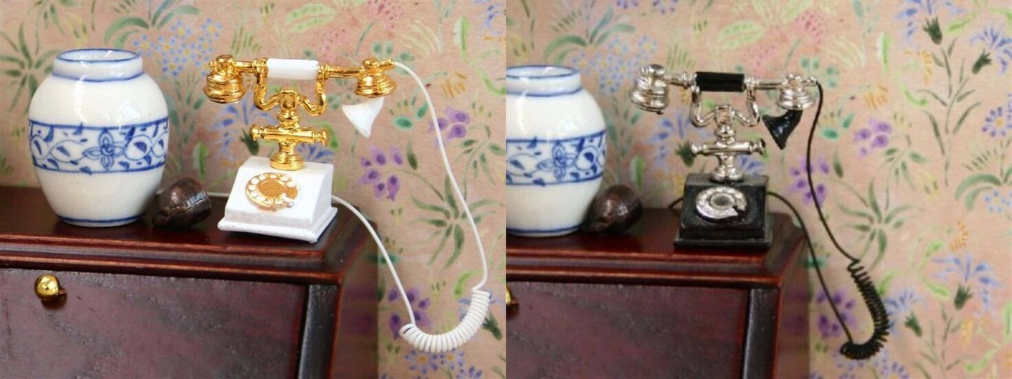 Quality Old Style Telephone Black or White, Dolls House Miniature 1.12 Scale