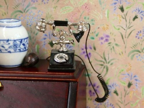 Quality Old Style Telephone Black or White, Dolls House Miniature 1.12 Scale