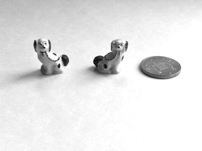 Pair Of Staffordshire Dogs, Black & White, Dolls House Miniature, Ornamental Dog