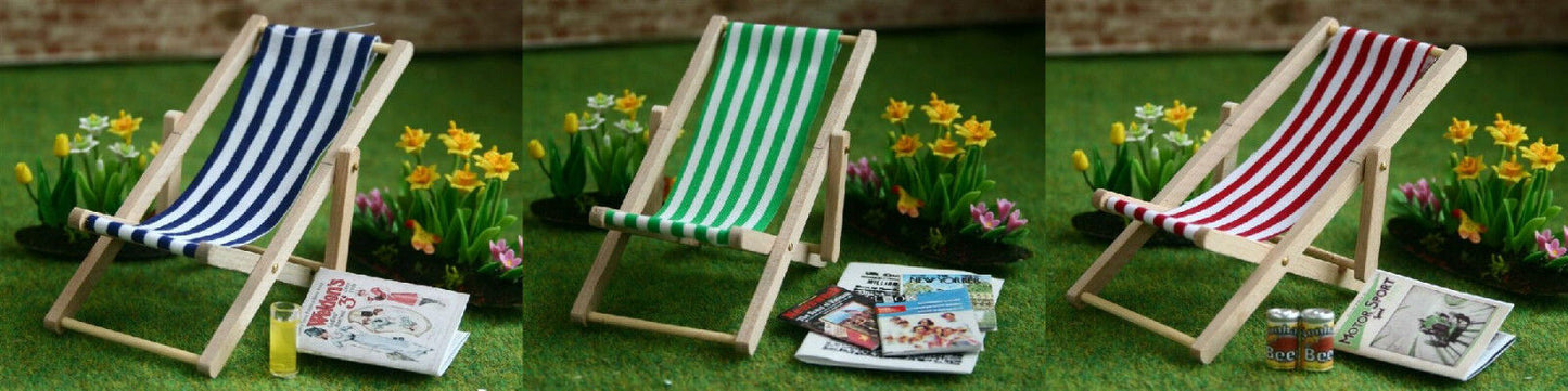 Folding Deck Chair Choice Of Colours, Dolls House Miniatures, 1.12 Scale