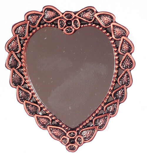 Antique Copper Heart Mirror, Dolls House Miniature Metal 1.12 Scale Decor