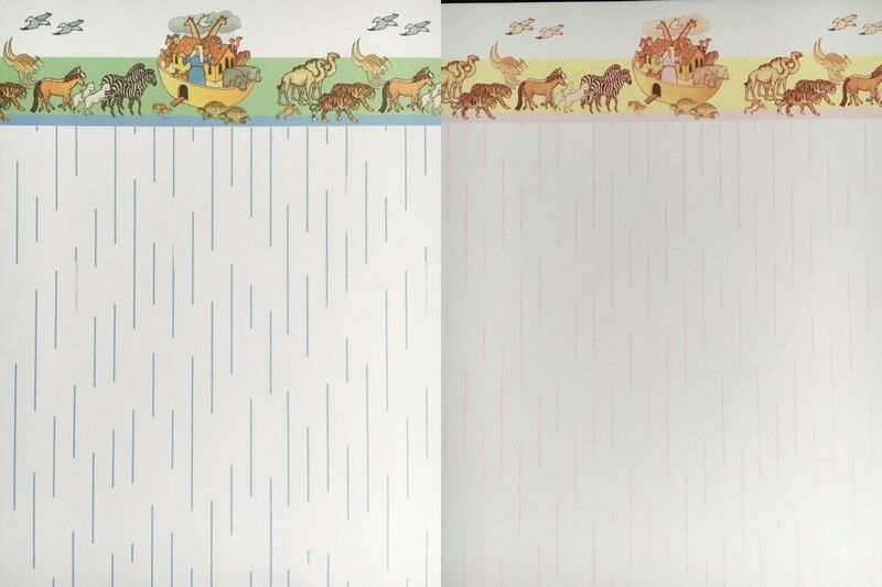 3 Sheets Of Noah's Ark Wallpaper, Blue or Pink for a Dolls House, Miniature,