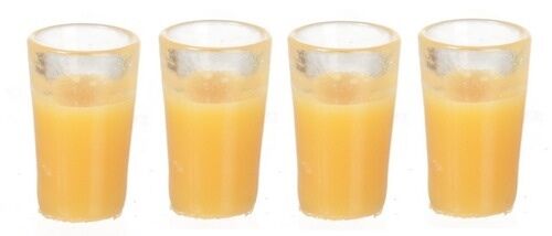 Four Filled Glasses Of Orange Dolls House Miniature Kitchen Tableware Food Drink