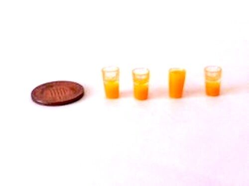 Four Filled Glasses Of Orange Dolls House Miniature Kitchen Tableware Food Drink