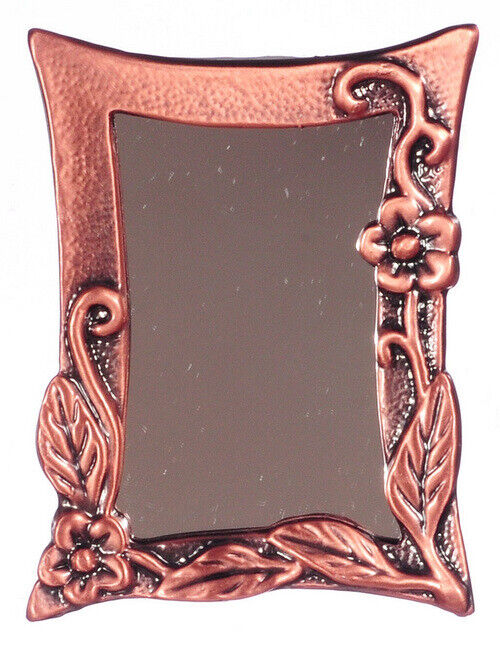 Antique Copper Mirror, Dolls House Miniature Metal Wall Decor