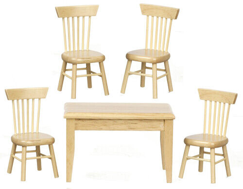 Table & Four Chairs Bare Wood, Dolls House Miniatures, 1.12 Scale, Furniture