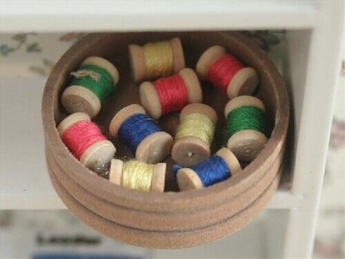 Round Box of Reels, Dolls House Sewing Room Accessory, Miniature