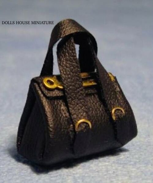 Black Handbag, Doll House Miniatures, Doll Accessory 1.12th Scale Bag