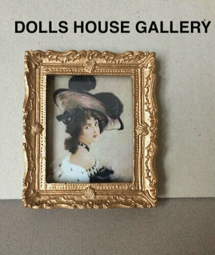 Framed Portrait Of Elegant Lady In A Hat, Dolls House Miniatures, Picture