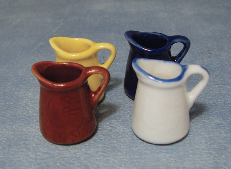 Set Of Four Different Coloured Jugs, Dolls House Miniatures, 1.12 Scale