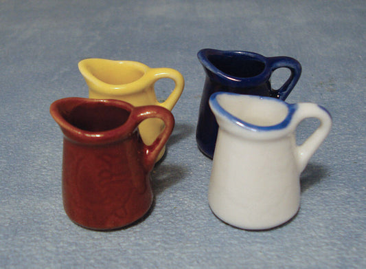 Set Of Four Different Coloured Jugs, Dolls House Miniatures, 1.12 Scale