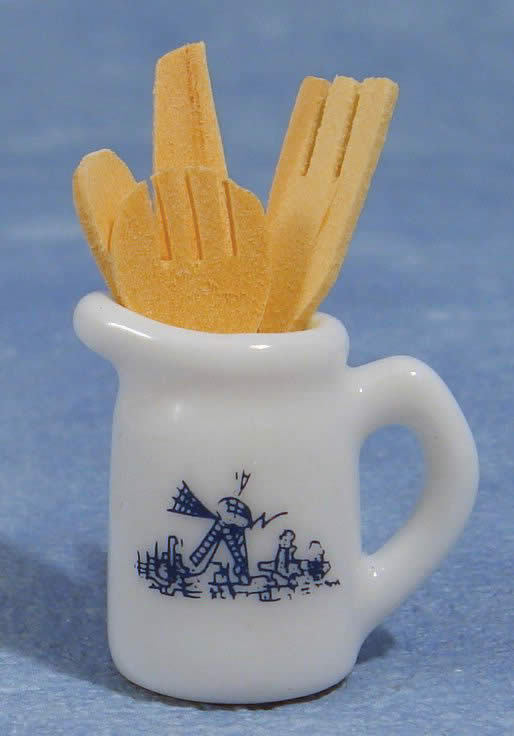 Jug With Wooden Kitchen Utensils, Dolls House Miniatures. 1.12 Scale