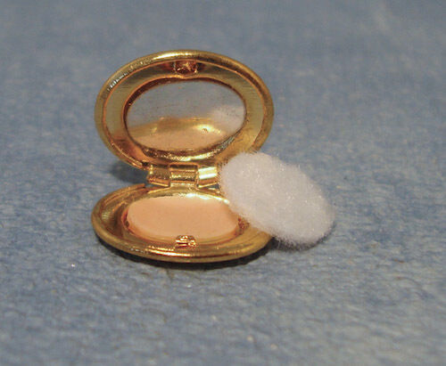 Gold Compact, Doll House Miniatures. Bedroom Makeup Make Up Accessory 1:12th