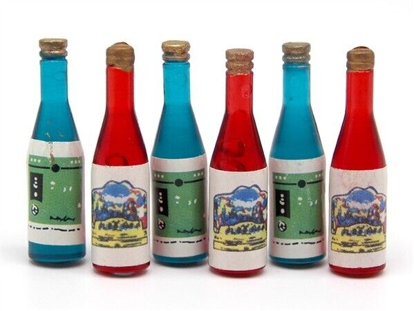 Six Assorted Wine Bottles, Dolls House Miniatures,Accessory Food & Drink Dining