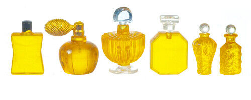 Yellow Perfume Set With Removable Lids, Dolls House Miniature 1.12 Scale