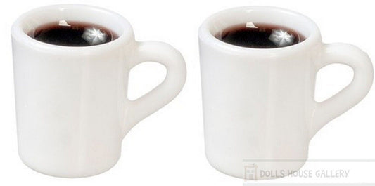Two Filled Coffee Mugs, Dolls House Miniatures, Kitchen Dining Accessories