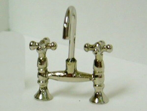 Silver Mixer Tap Dolls House Miniature Kitchen Bathroom Fitting 1/12 Scale
