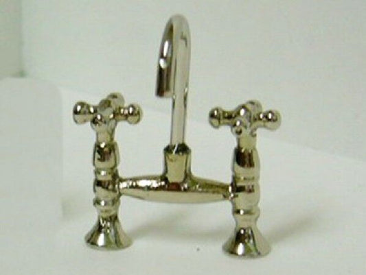Silver Mixer Tap Dolls House Miniature Kitchen Bathroom Fitting 1/12 Scale