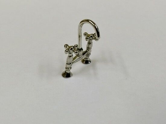 Silver Mixer Tap Dolls House Miniature Kitchen Bathroom Fitting 1/12 Scale