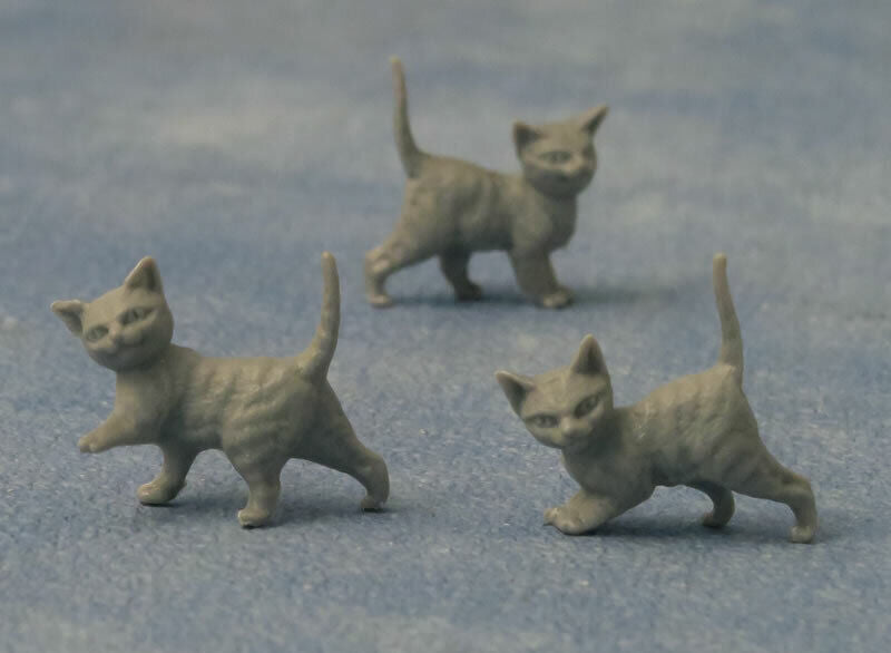 Three Grey Kittens, Miniature, Cats Kitty, Dolls House Miniatures, 1.12th Scale
