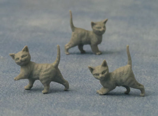 Three Grey Kittens, Miniature, Cats Kitty, Dolls House Miniatures, 1.12th Scale