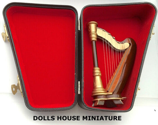 Concert Harp In Hard Case, Doll House Miniature. Music Room 1/12 Scale