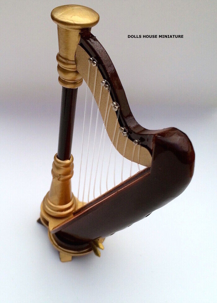 Concert Harp In Hard Case, Doll House Miniature. Music Room 1/12 Scale