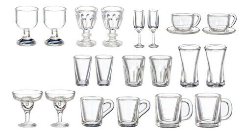Mixed Glasses Set 22 Pieces, Dolls House Miniature Cup Set, Mugs 1,12 Scale