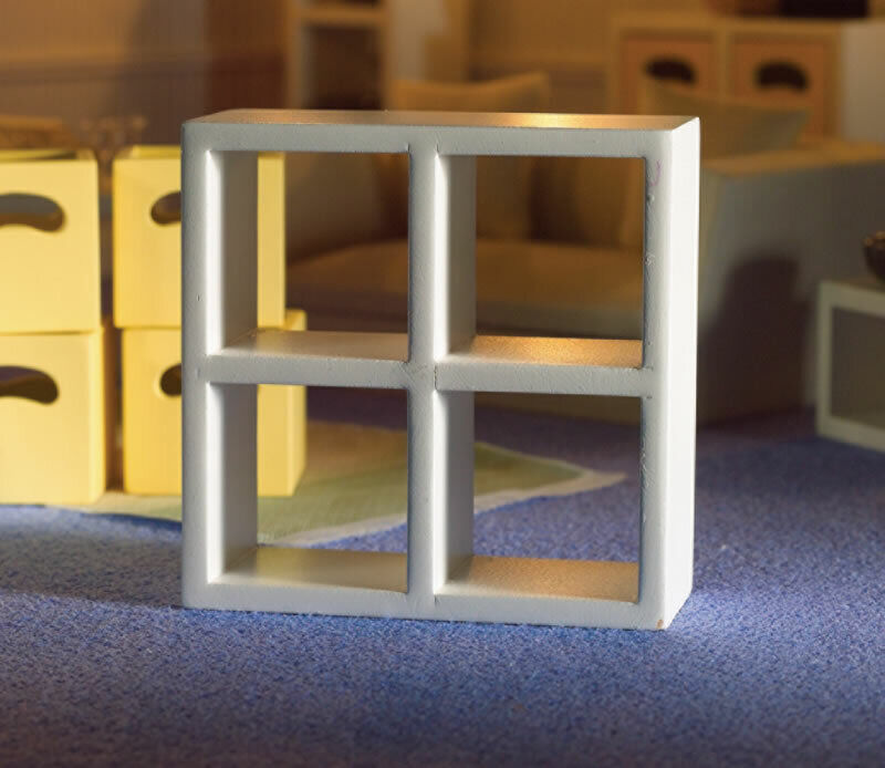 Versatile White Storage Unit 4 Squares, Dolls House Miniature Furniture
