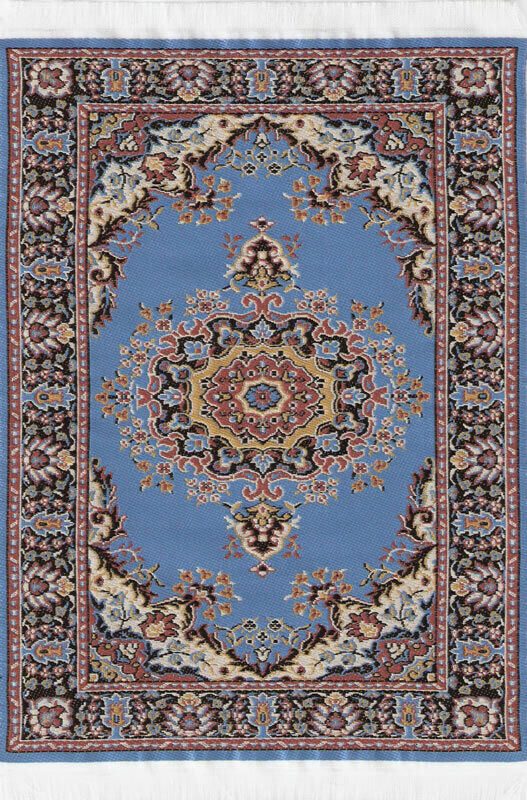 Medium Woven Turkish Rug Blue 25cm x 15cm, Dolls House Miniature Floor Mat