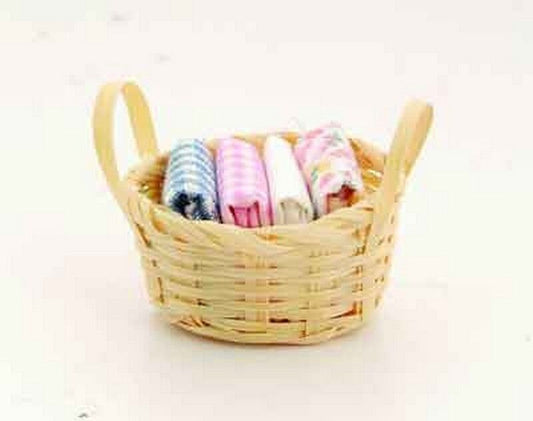Basket Of Linen, Dolls House Miniatures, 1.12 Scale, Accessory Bedroom