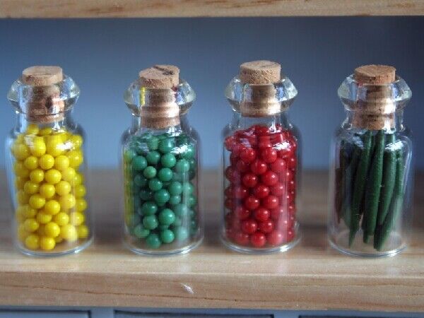 4 Bead Jars, Dolls House Miniature, Accessory, 1.12 Scale