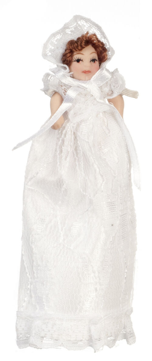 Country Baby, Miniature Doll 1.12 Scale Baby Girl In Gown. Dollhouse Miniature