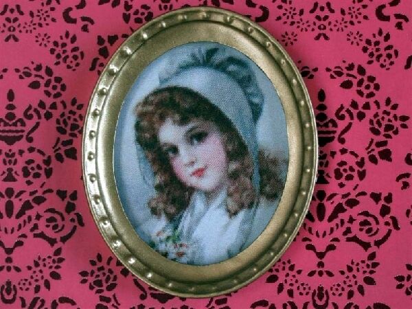 Oval Framed Picture of a Girl, Doll House Miniature