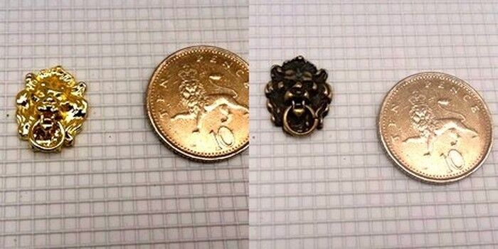 Antique or Gold Lion Door Knocker, Dolls House, Miniature, Door Fixture1:12Scale