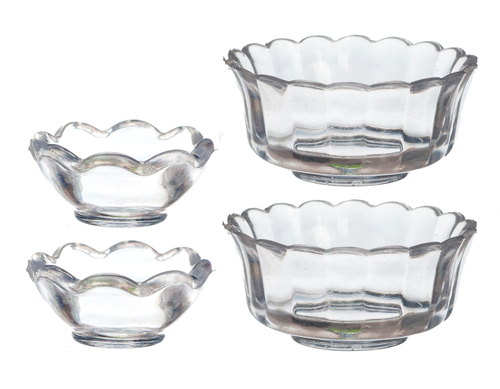 Set Of 4 Clear Bowls, Dolls House Miniatures, Kitchen & Dining 1.12 Scale