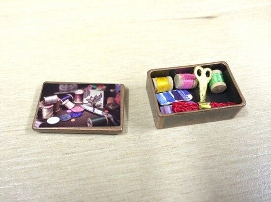 Antique Sewing Tin with Accessories Dolls House Miniature sew room