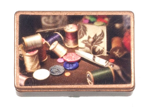 Antique Sewing Tin with Accessories Dolls House Miniature sew room
