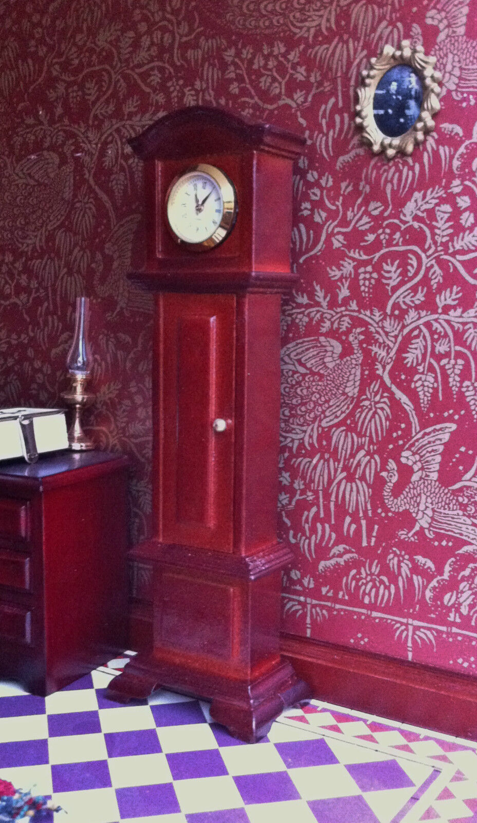 Working Grandfather Clock Choice of Two Colours, Dolls House Miniature, Ornament