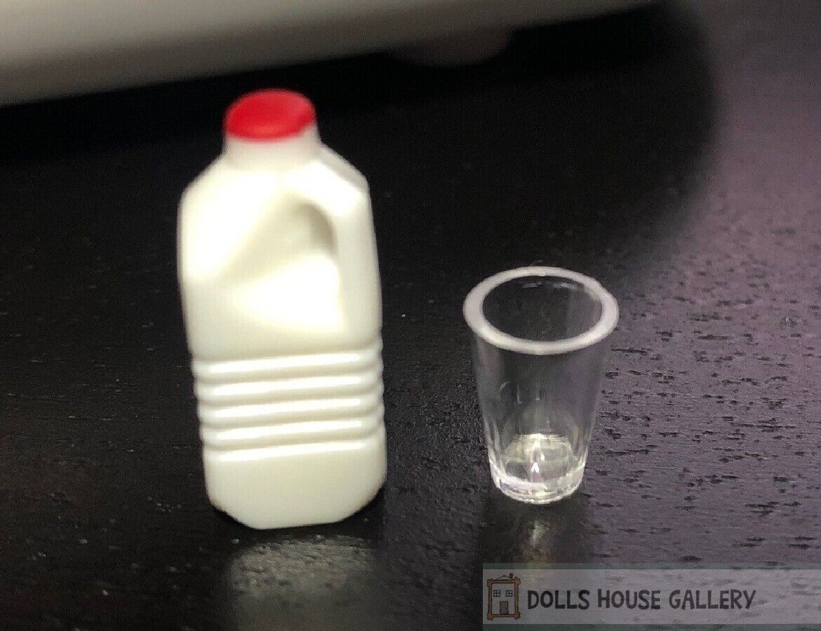 Milk & Glass, Dolls House Miniatures Kitchen Accessory. 1.12 Scale Miniature,