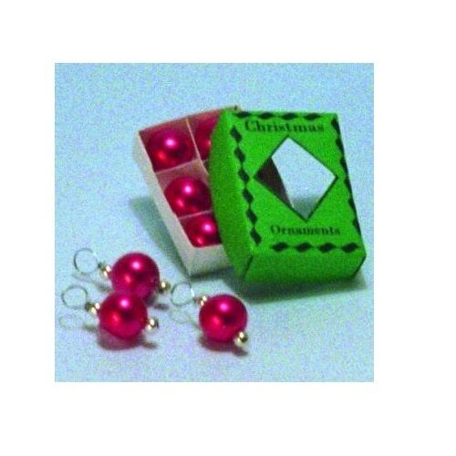8 Christmas Tree Red Baubles In A Box, 1.12 Scale Dolls House Miniature Festive