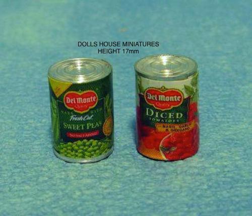 Two Tins Of Vegetables, Dolls House Miniature 1:12th Scale