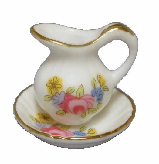 Jug & Bowl Pink Design, Dolls House Miniatures, Porcelain 1.12 Scale