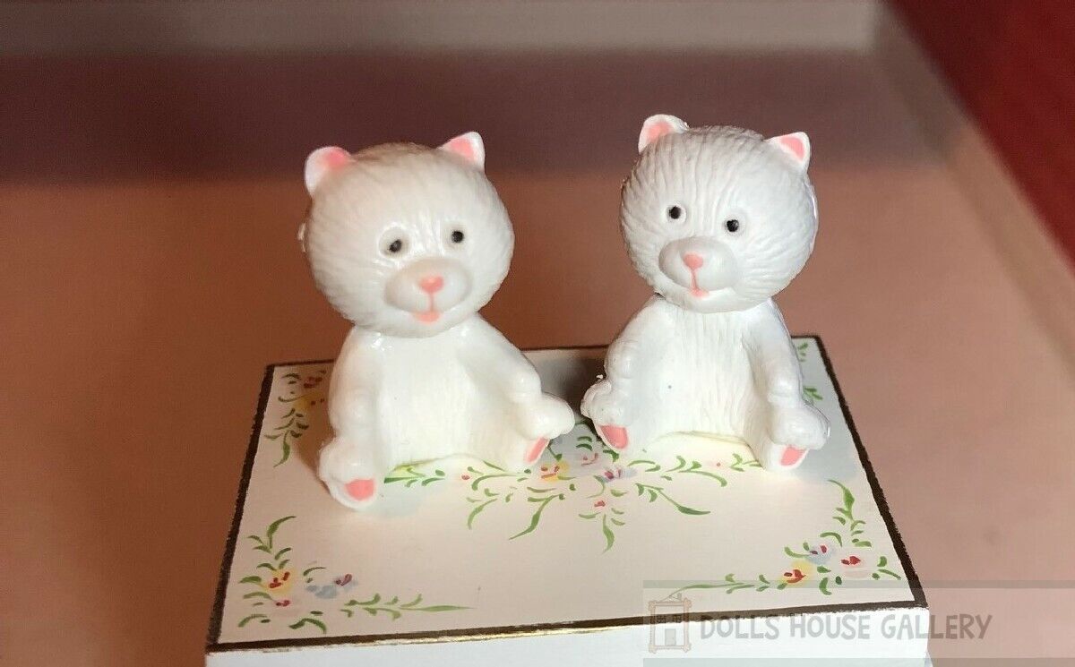 2 Toy Teddy Bears Brown White, Dolls House Miniature, Nursery