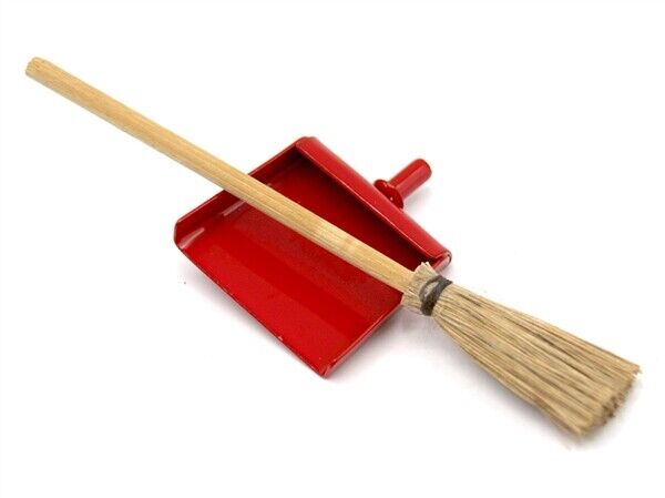 Sweeping Brush & Red Dustpan, Miniature Item, Cleaning Product, 1.12th Scale