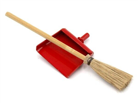 Sweeping Brush & Red Dustpan, Miniature Item, Cleaning Product, 1.12th Scale