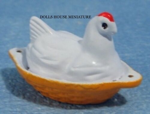 Chicken Shaped Egg Crock, Dolls House Miniature, Removable Lid.