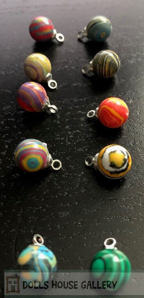 10 Handmade Christmas Tree Baubles Blend Mix, Dolls House Miniature Xmas